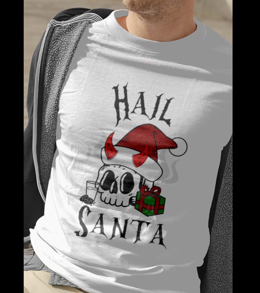 Hail Santa Skull With Devilish Santa Hat And Christmas Present T-Shirt