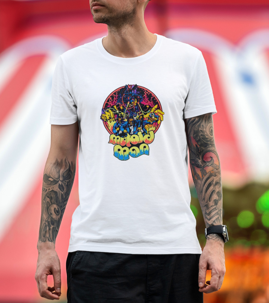 Mutoid Man CoTV Psychedelic Comic Style Superheroes with Lightning and Fiery Hands T-Shirt