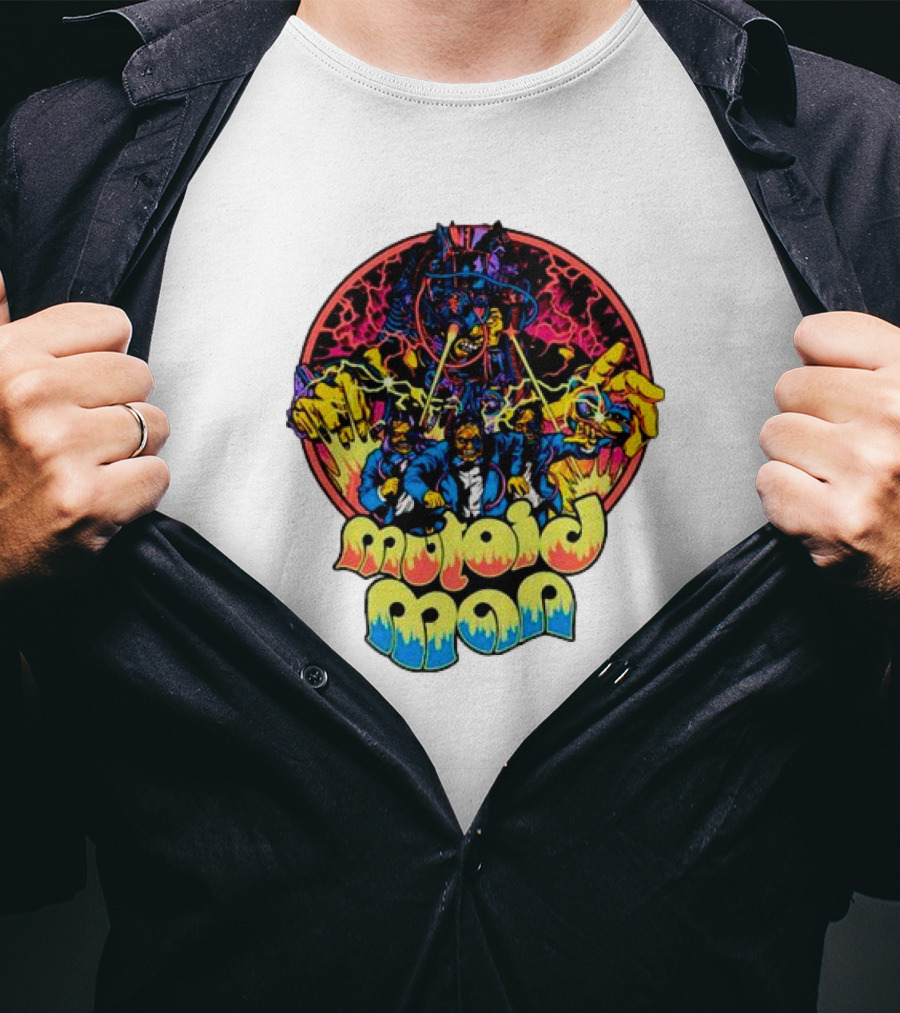 Mutoid Man CoTV Psychedelic Comic Style Superheroes With Lightning And Fiery Hands T-Shirt