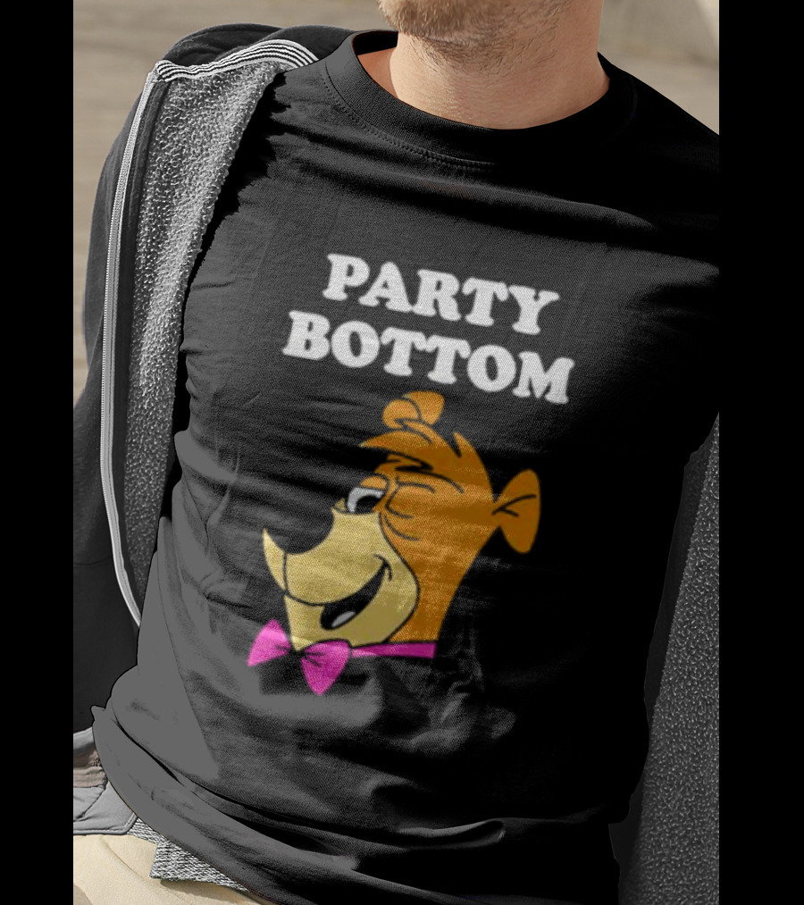 Yogi Bear Party Bottom Fun Cartoon Character With Pink Bow Tie T-Shirt