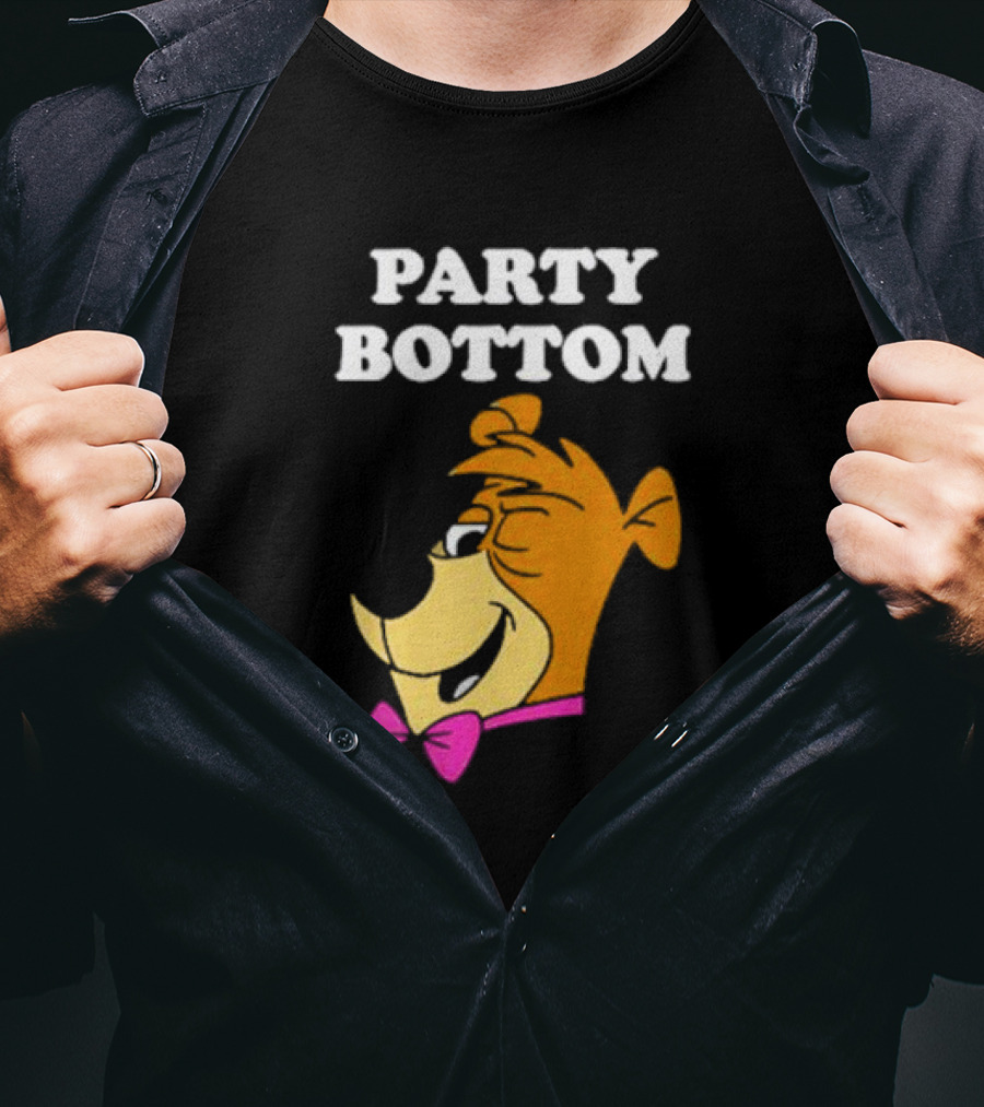 Yogi Bear Party Bottom Fun Cartoon Character With Pink Bow Tie T-Shirt