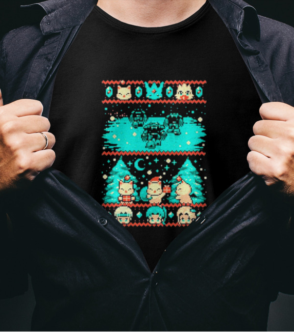 Esper Of Christmas 8-Bit Holiday Pixel Art With Festive Characters T-Shirt