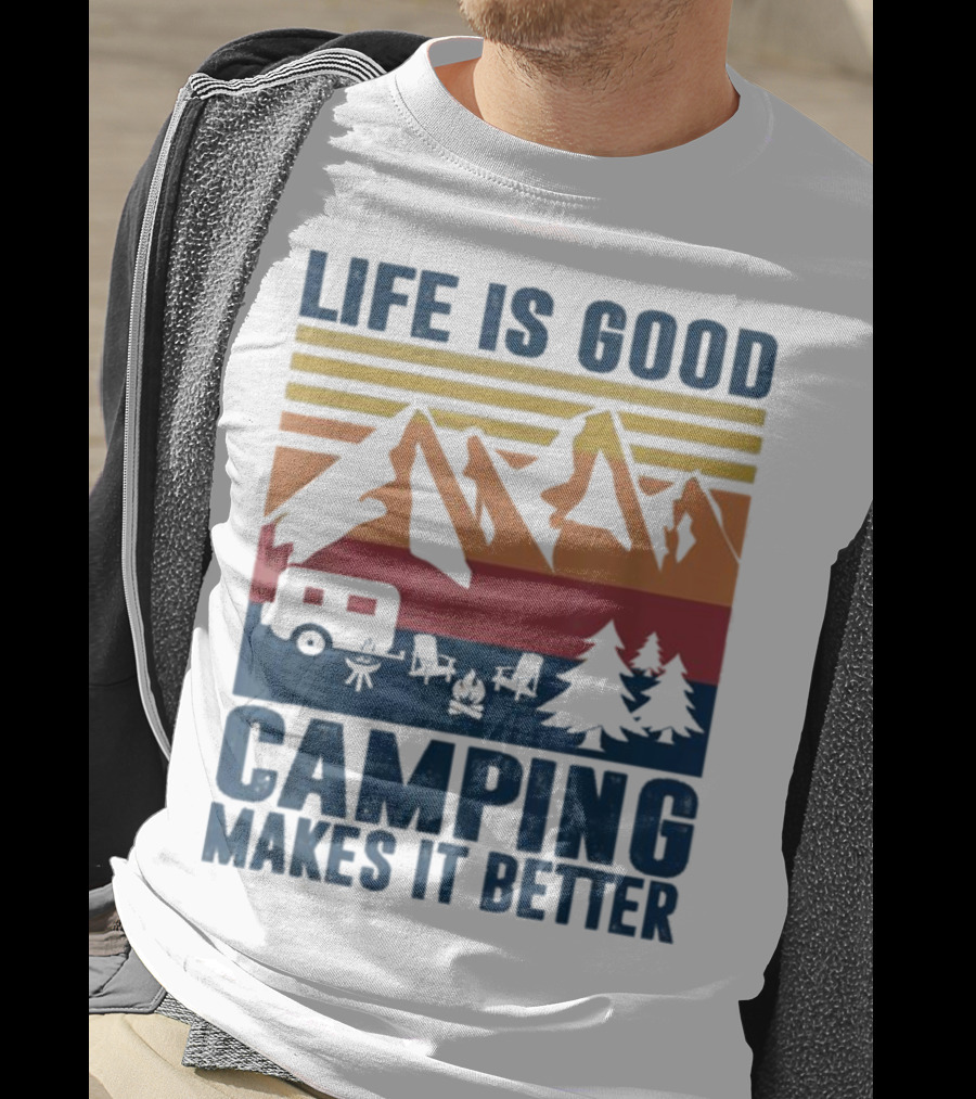 Life Is Good Camping Makes It Better Vintage Mountains Camper Landscape T-Shirt
