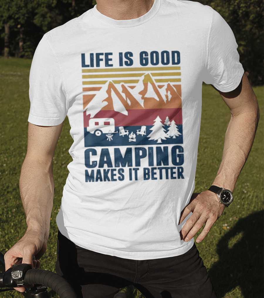 Life Is Good Camping Makes It Better Vintage Mountains Camper Landscape T-Shirt