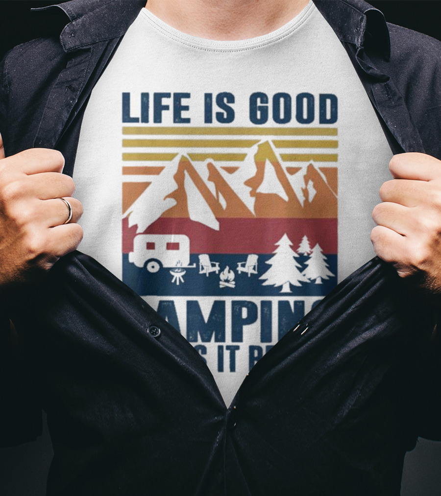 Life Is Good Camping Makes It Better Vintage Mountains Camper Landscape T-Shirt