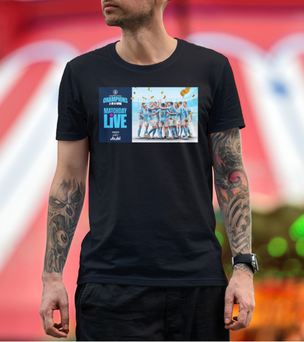 Premium T-Shirt: Premier League Champions Manchester City 3-In-A-Row Matchday Live Presented by Dry Asahi T-Shirt Premier League Champions Manchester City 3-In-A-Row Matchday Live Presented by Dry Asahi T-Shirt