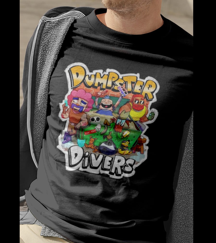 Dumpster Divers Cartoon Alley Fun With Funny Characters And Trash Can Antics T-Shirt