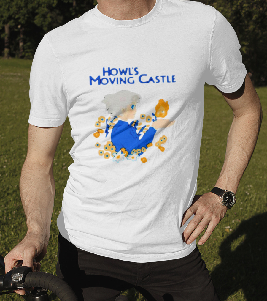 Howl’s Moving Castle Howl With Calcifer And Flowers T-Shirt