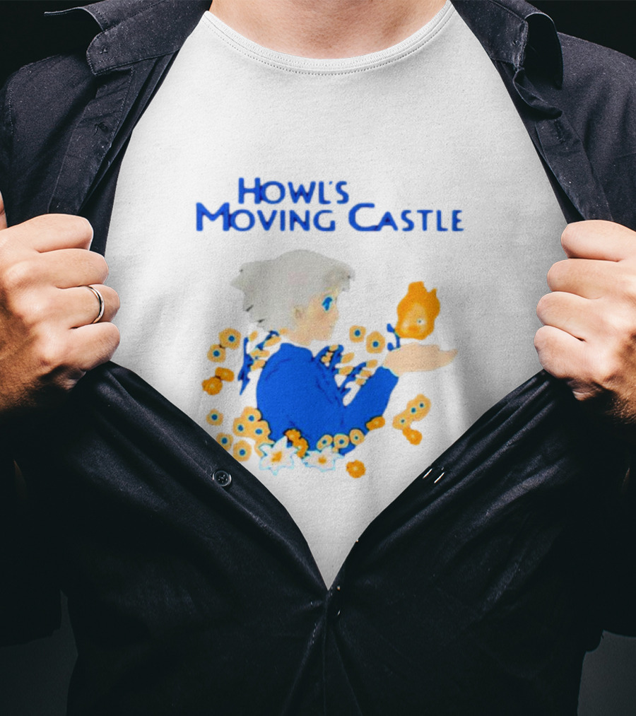 Howl’s Moving Castle Howl With Calcifer And Flowers T-Shirt