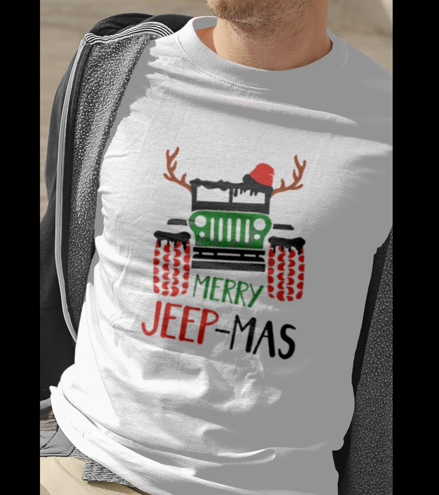 Merry Jeep-Mas Festive Offroad Fun With Antlers And Santa Hat T-Shirt