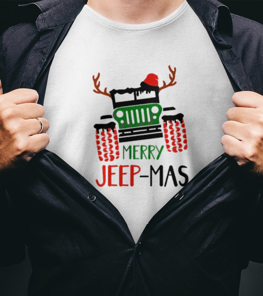 Merry Jeep-Mas Festive Offroad Fun With Antlers And Santa Hat T-Shirt