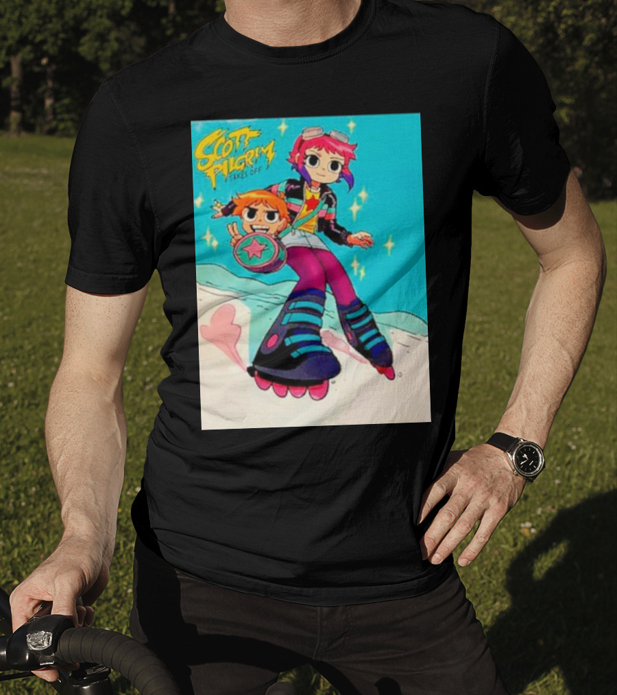 Scott Pilgrim Takes Off Roller Skating Adventure With Animated Style Characters T-Shirt