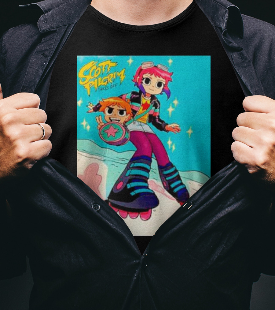 Scott Pilgrim Takes Off Roller Skating Adventure With Animated Style Characters T-Shirt