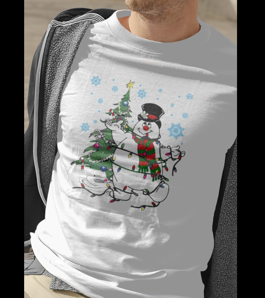 Frosty The Snowman Christmas Tree With Lights And Snowflakes T-Shirt