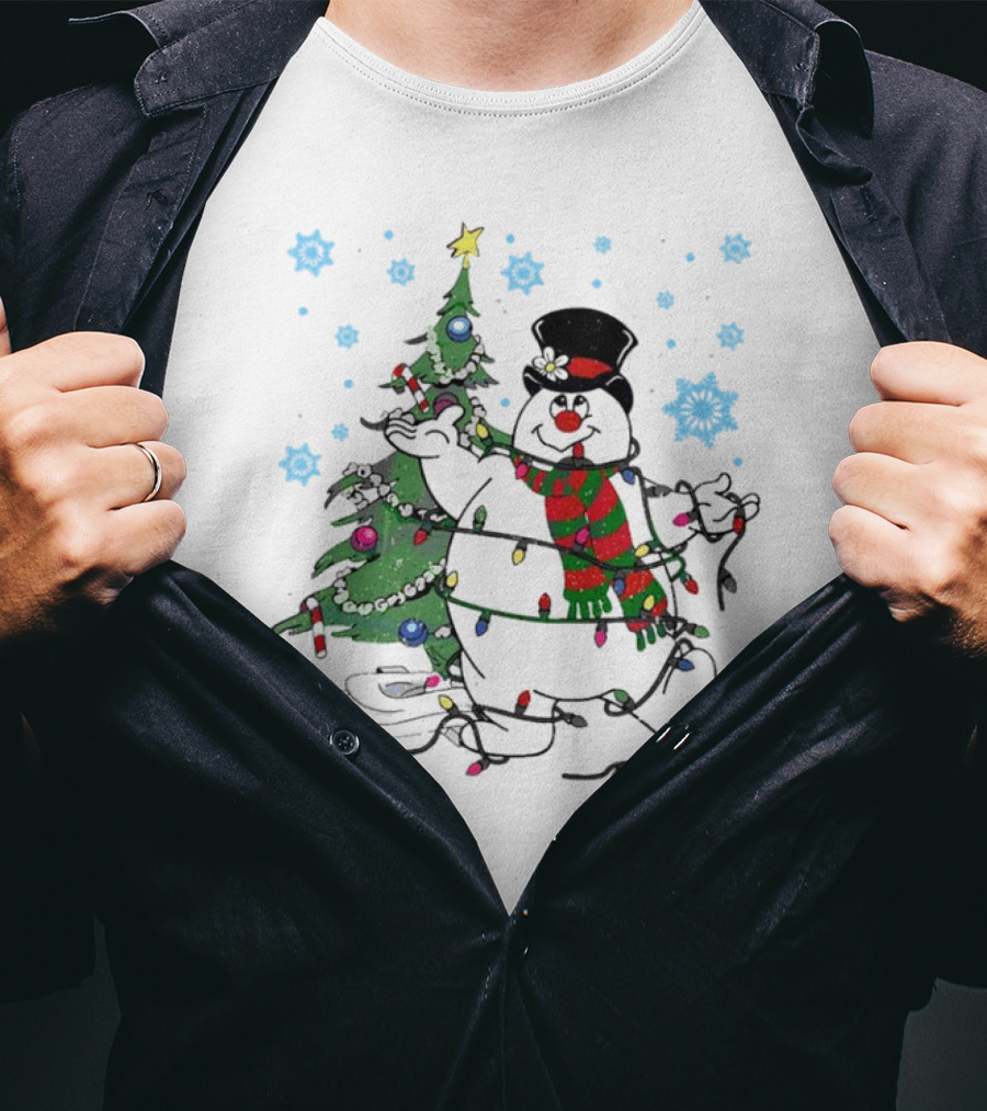 Frosty The Snowman Christmas Tree With Lights And Snowflakes T-Shirt