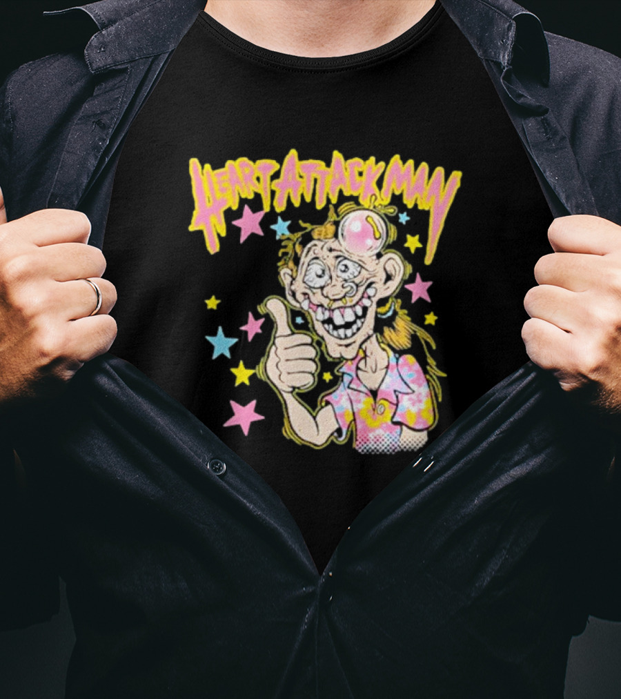 Heart Attack Man Freak Of Nature Cartoon Character With Stars And Thumbs Up T-Shirt