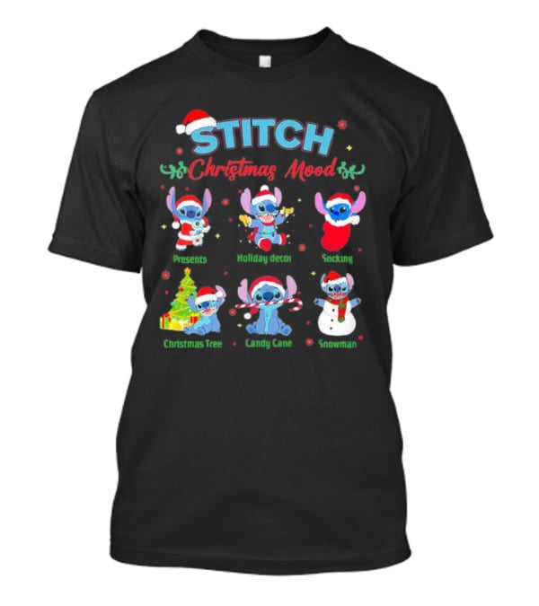 STITCH Christmas Mood Presents Holiday Decor Stocking Christmas Tree Candy Cane Snowman T-Shirt