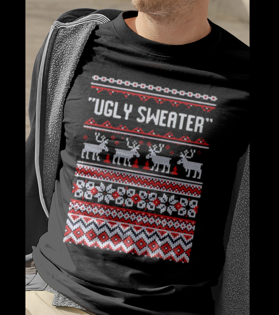 Reindeer Ugly Sweater Christmas Pattern 'UGLY SWEATER' T-Shirt