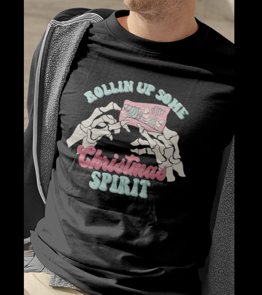 Rollin Up Some Christmas Spirit Holiday Weed Motif T-Shirt