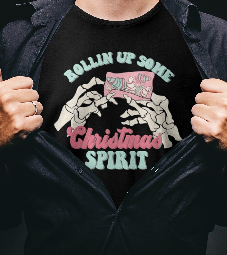 Rollin Up Some Christmas Spirit Holiday Weed Motif T-Shirt