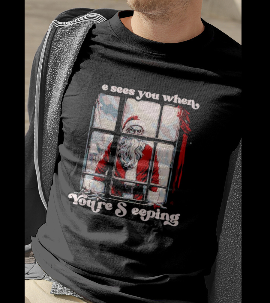 He Sees You When You're Sleeping Santa Horror Window Scene T-Shirt