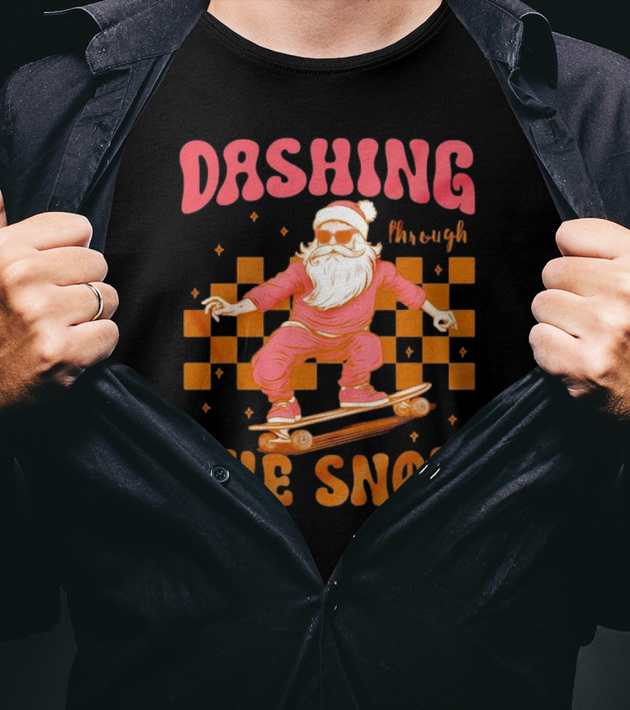 Dashing Through The Snow Santa Skateboard Christmas T-Shirt