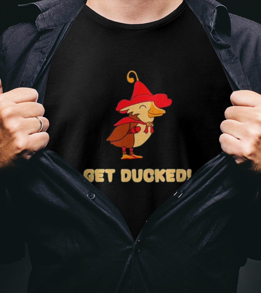 Get Ducked Cartoon Duck In Red Hat And Cape T-Shirt
