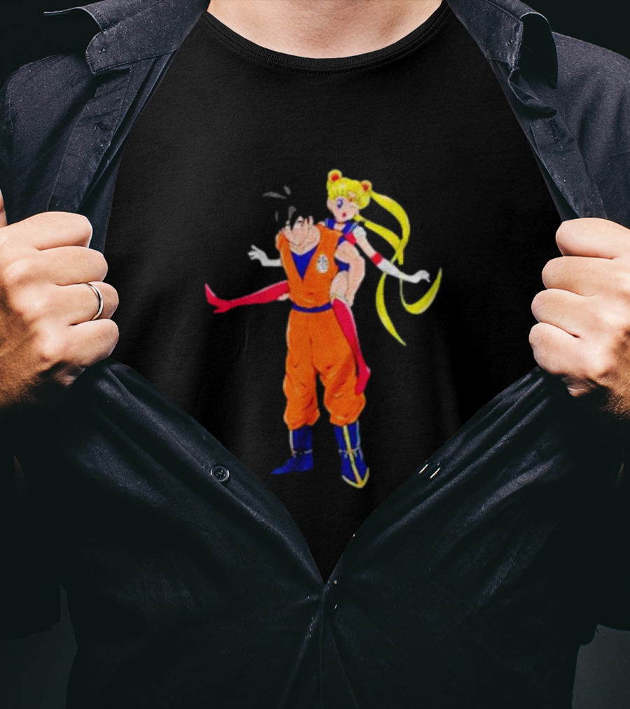 Goku And Usagi Crossover Fusion Featuring Dragon Ball And Sailor Moon Iconic Characters T-Shirt