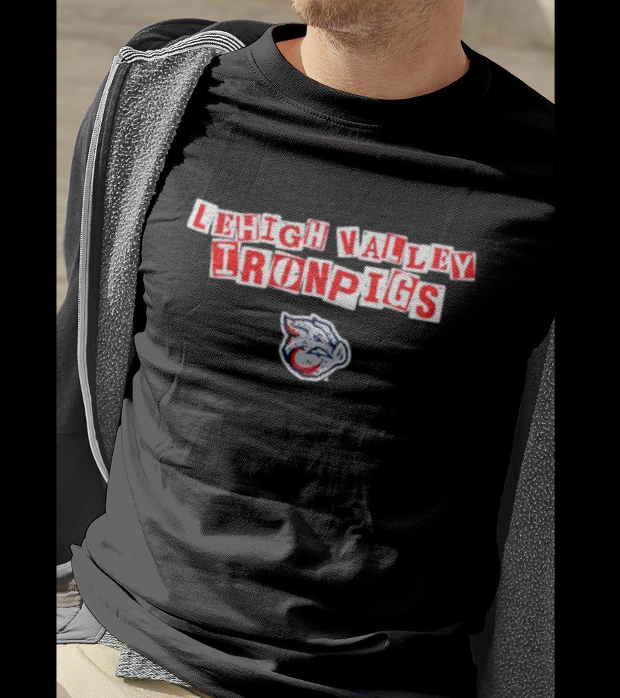Lehigh Valley IronPigs Red Text With Pig Head T-Shirt