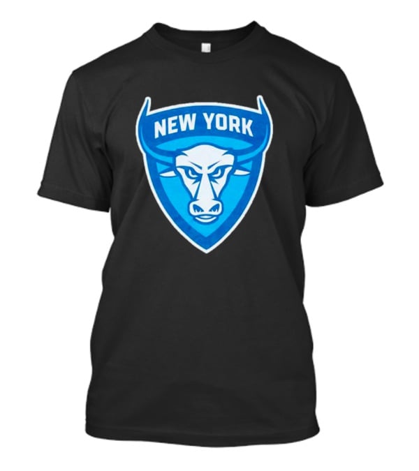 New York Atlas Bull Emblem Logo Blue Shield T-Shirt