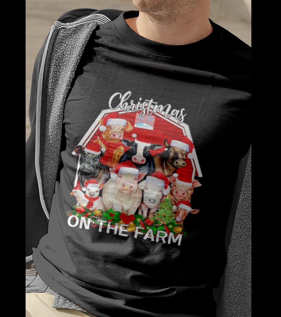 Christmas Animals Santa On The Farm T-Shirt