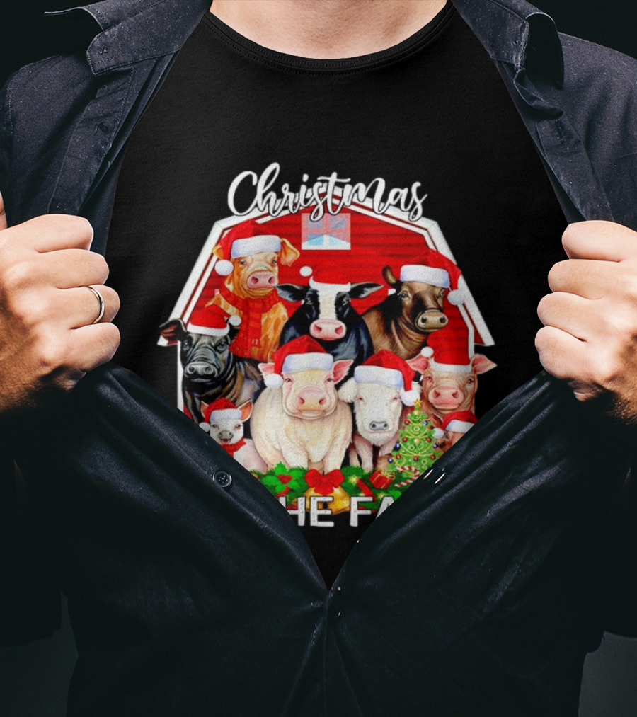 Christmas Animals Santa On The Farm T-Shirt