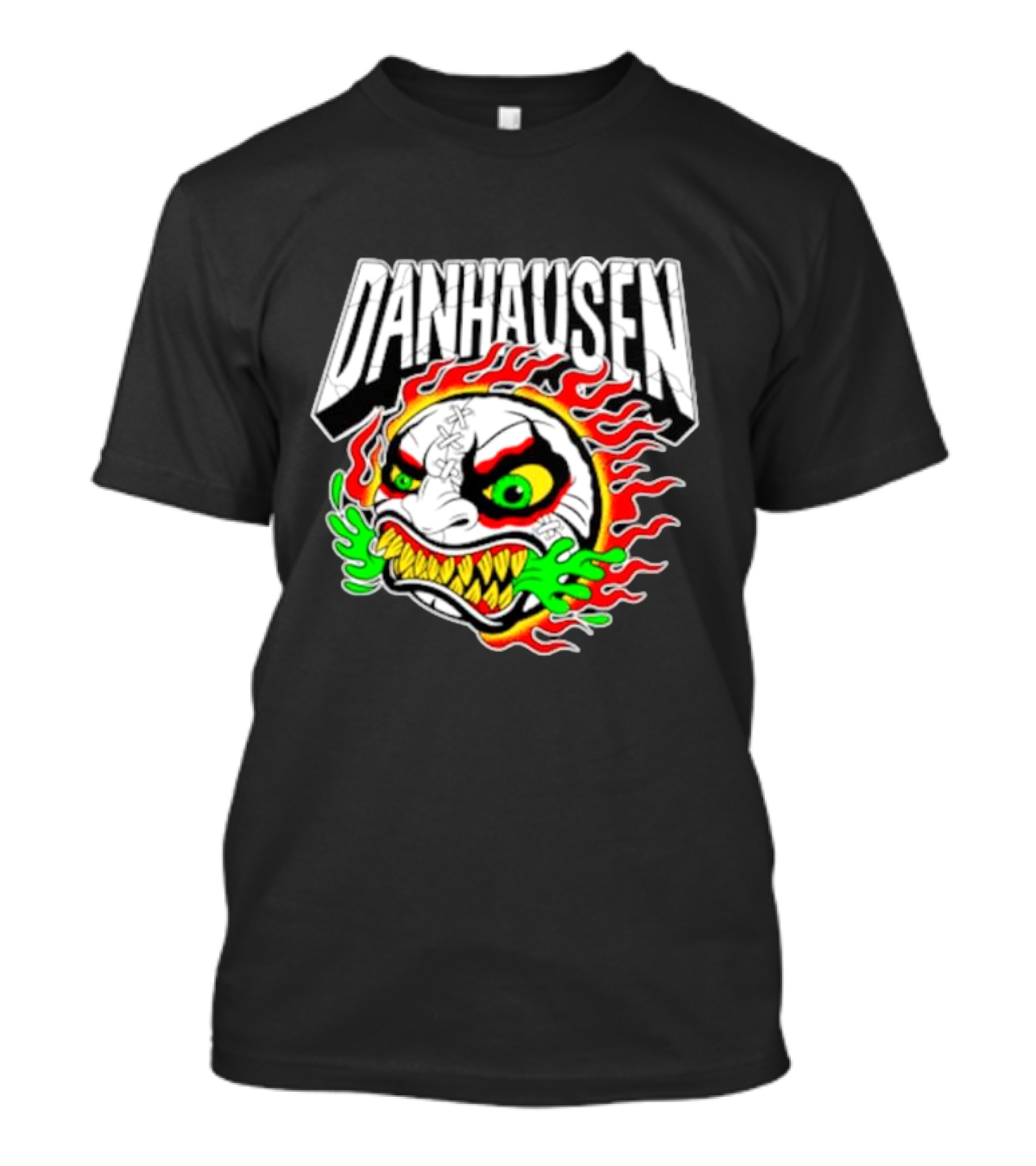 Danhausen Fiery Baseball Face With Flames And Green Claws T-Shirt