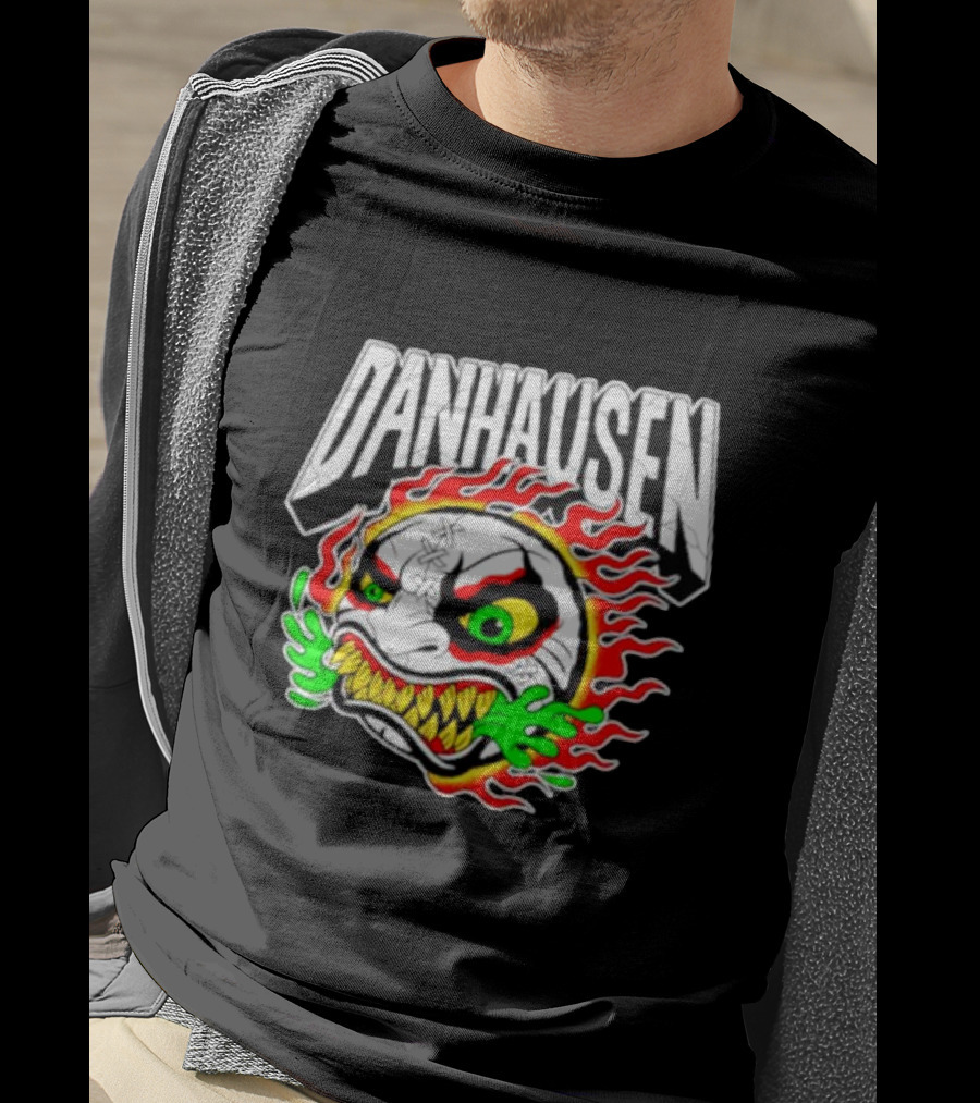 Danhausen Fiery Baseball Face With Flames And Green Claws T-Shirt