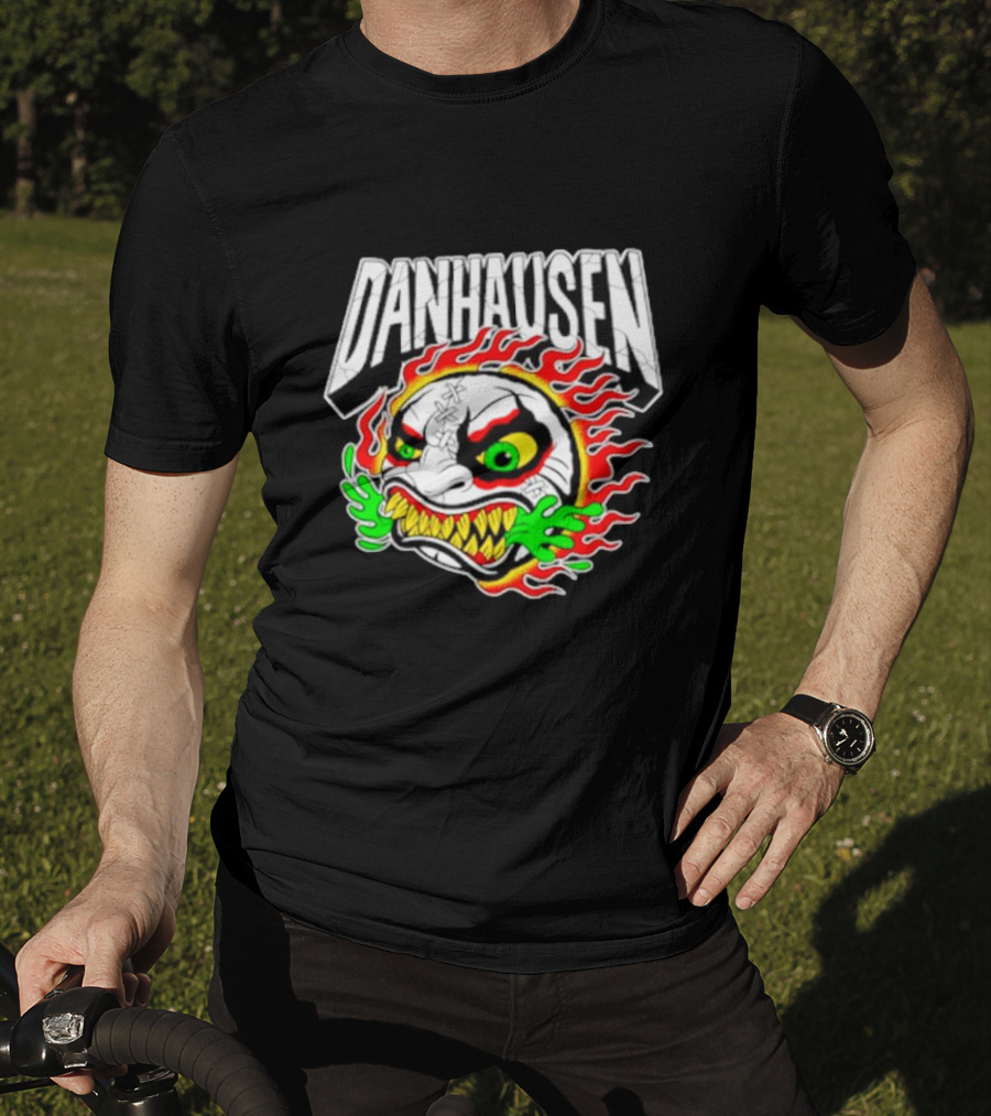 Danhausen Fiery Baseball Face With Flames And Green Claws T-Shirt