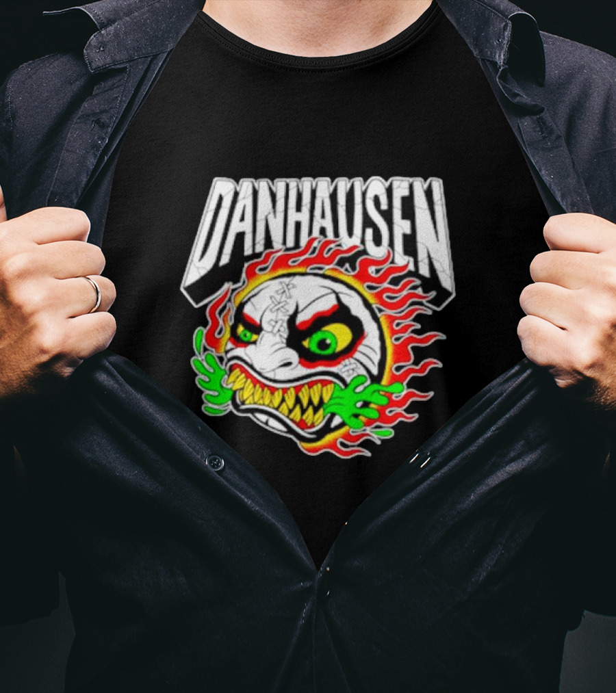 Danhausen Fiery Baseball Face With Flames And Green Claws T-Shirt