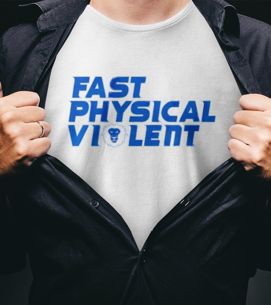 Fast Physical Violent Detroit Lions Blue T-Shirt