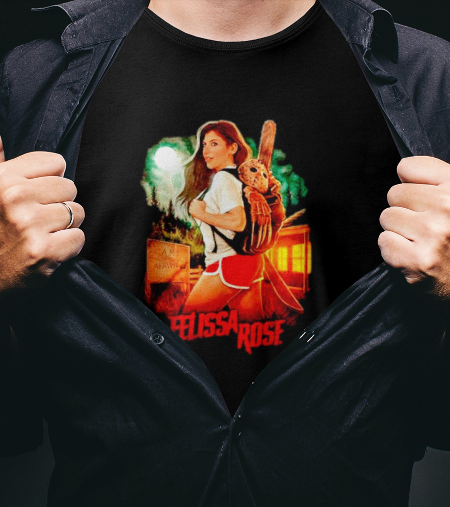 Felissa Rose Happy Camper Camp Arawak Masked Figure Forest Scene T-Shirt