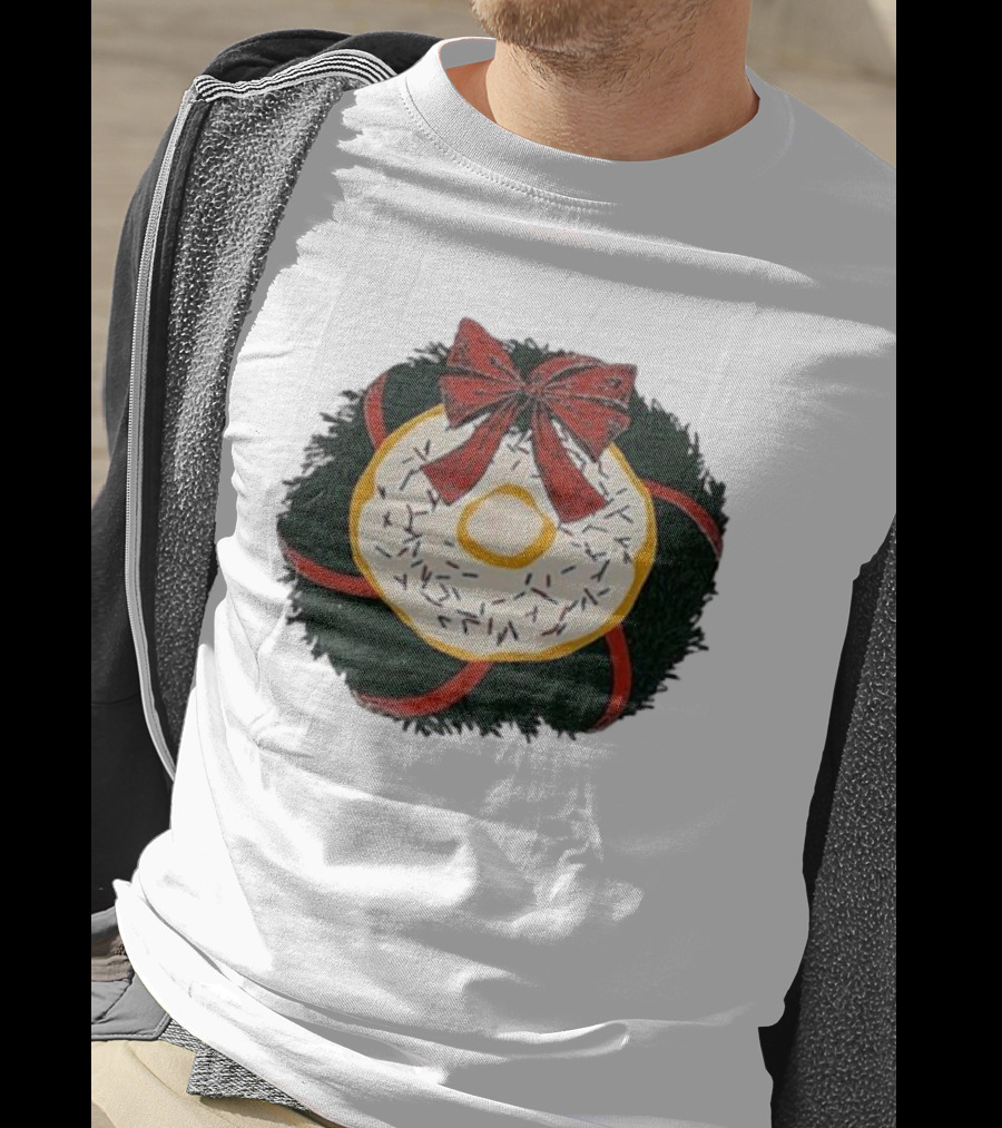Gibson's Donuts Christmas Holiday Wreath With Red Bow And Donut Sprinkles T-Shirt