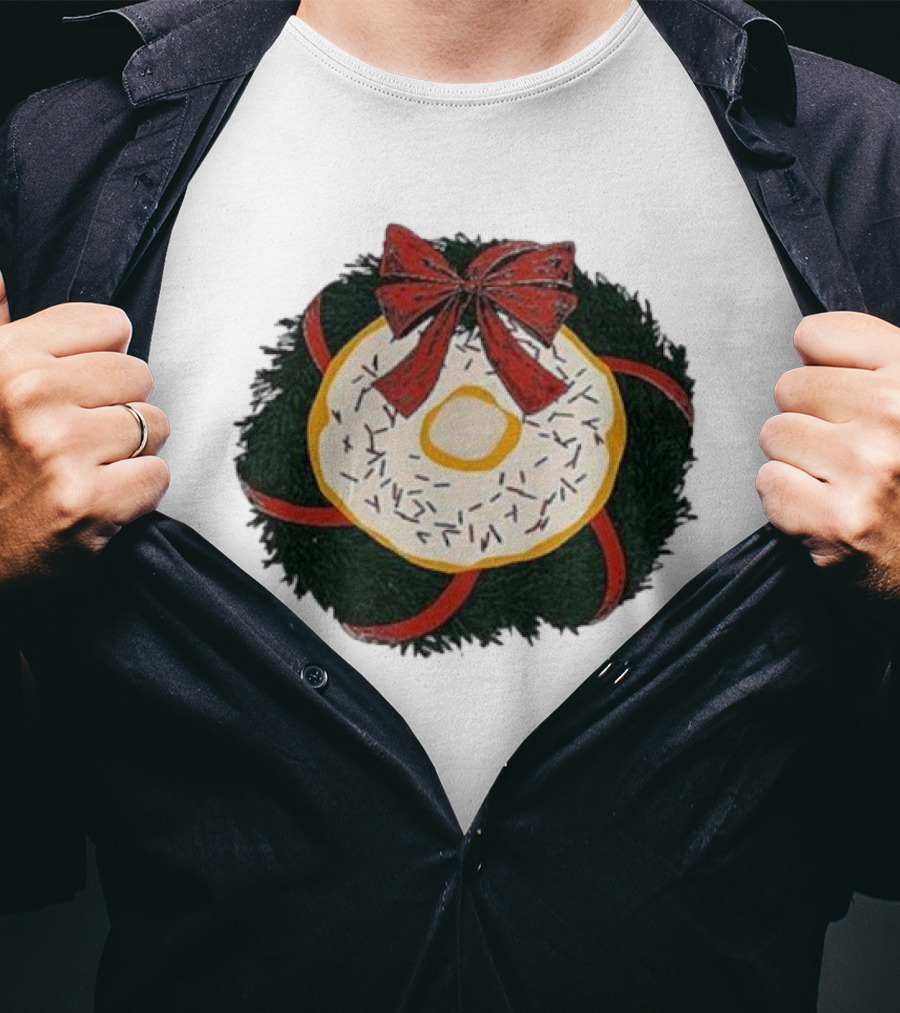 Gibson's Donuts Christmas Holiday Wreath With Red Bow And Donut Sprinkles T-Shirt