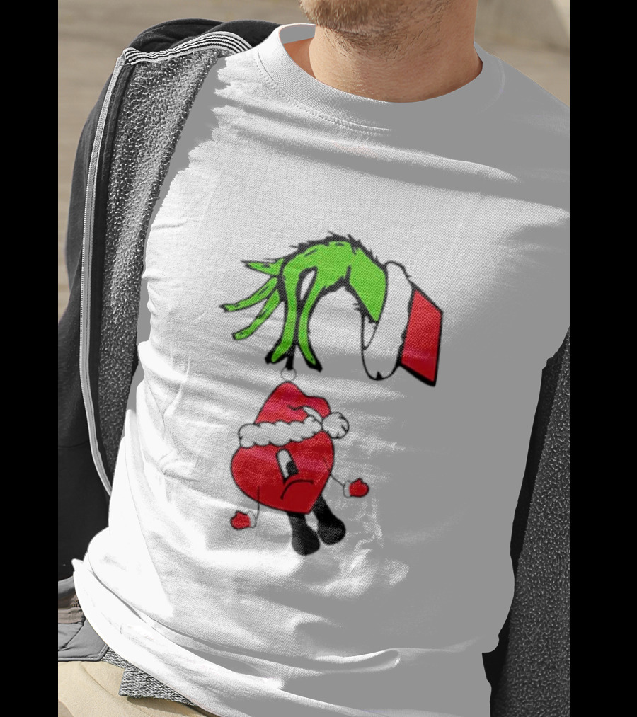 Grinch Hand Bad Bunny Santa Hat Christmas T-Shirt