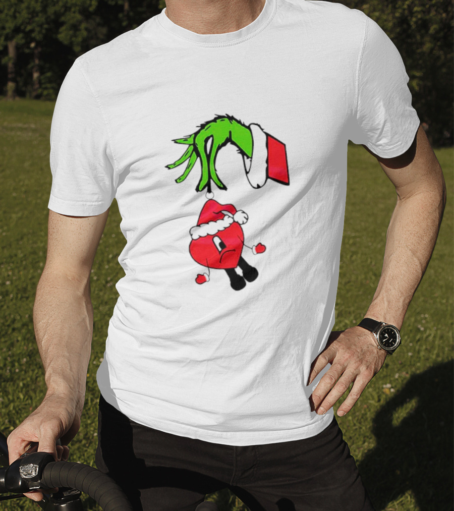 Grinch Hand Bad Bunny Santa Hat Christmas T-Shirt