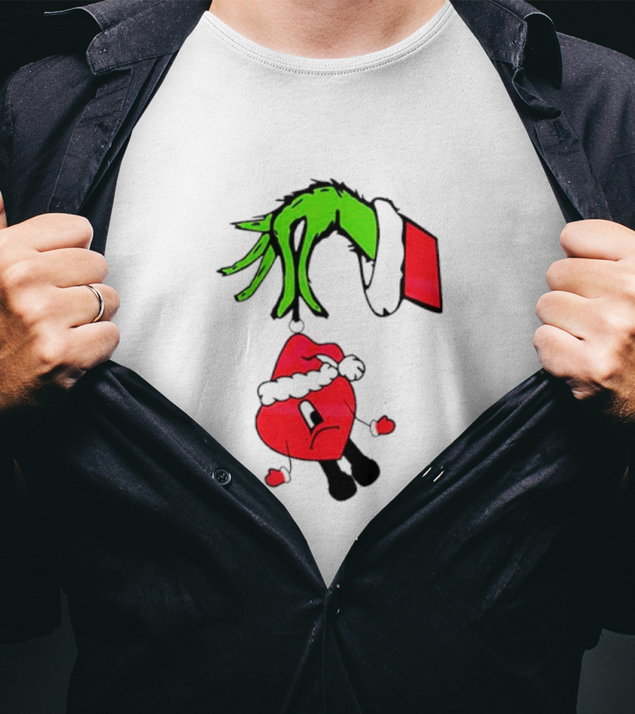 Grinch Hand Bad Bunny Santa Hat Christmas T-Shirt