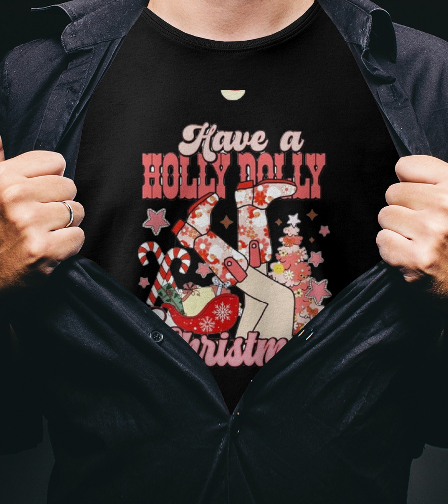 Have A Holly Dolly Christmas Sleigh Candy Canes And Stars T-Shirt
