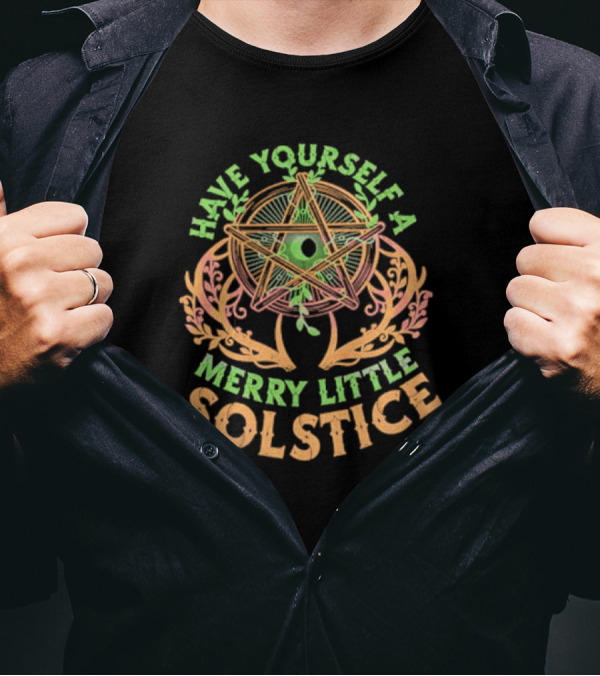 Have Yourself A Merry Little Solstice Pentagram And Leaves T-Shirt