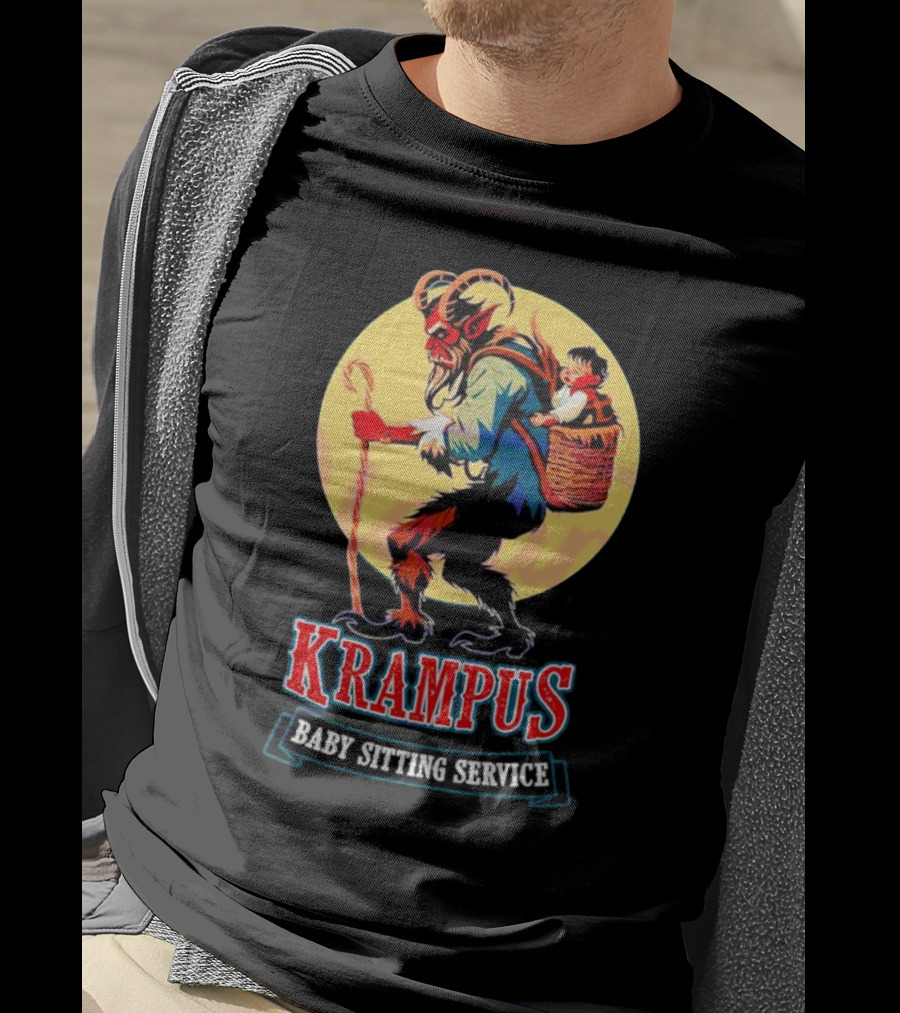 Krampus Baby Sitting Service Horror Christmas Monster Carrying Child T-Shirt
