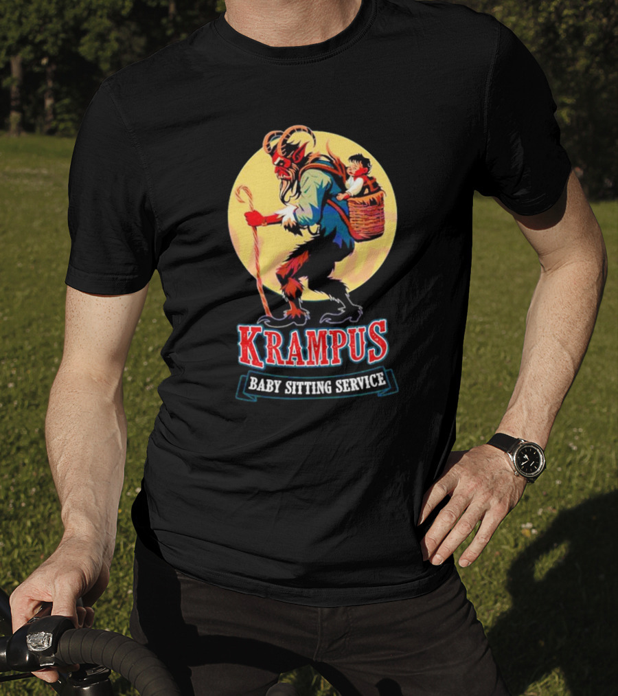 Krampus Baby Sitting Service Horror Christmas Monster Carrying Child T-Shirt