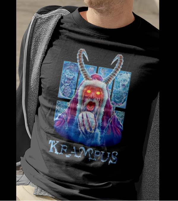 Krampus The Shadow Of St Nick With Horned Demon And Scary Faces T-Shirt