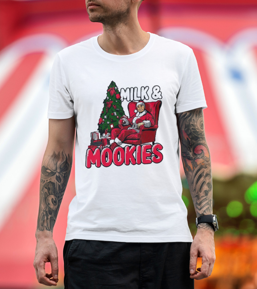 Milk and Mookies Santa by the Christmas Tree T-Shirt