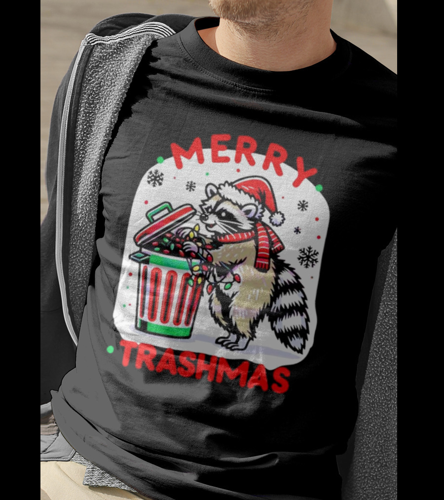 Merry Trashmas Raccoon Santa With Christmas Lights T-Shirt